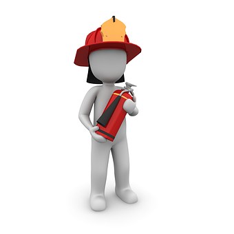 3d figur som håller i en brandsläckare.